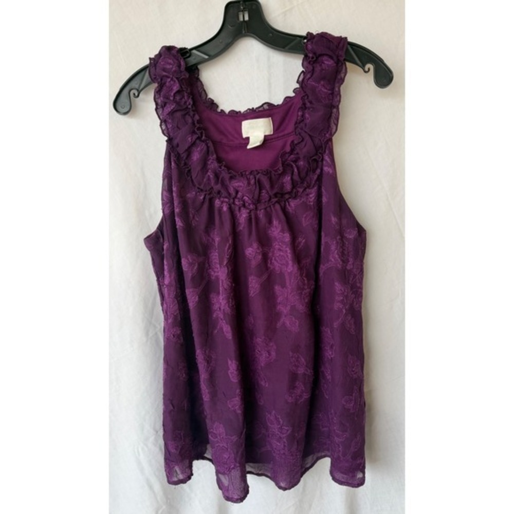 Maurices Y2K Tank Top Purple Floral Burnout Cottagecore Sheer Ruffle Size 20 - Picture 3 of 8